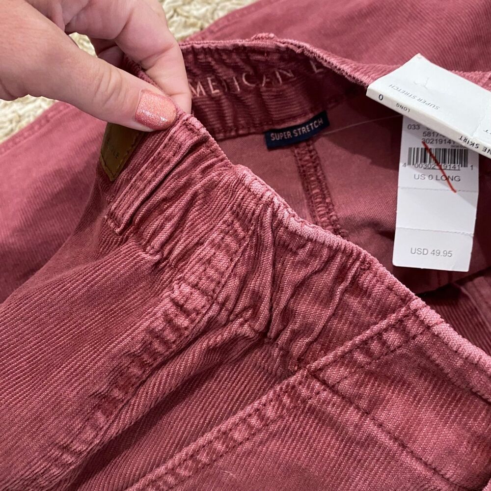 American Eagle Outfitters Corduroy Hi-Rise A-Line Mini Skirt Red Size 0 Long NWT - Picture 10 of 11